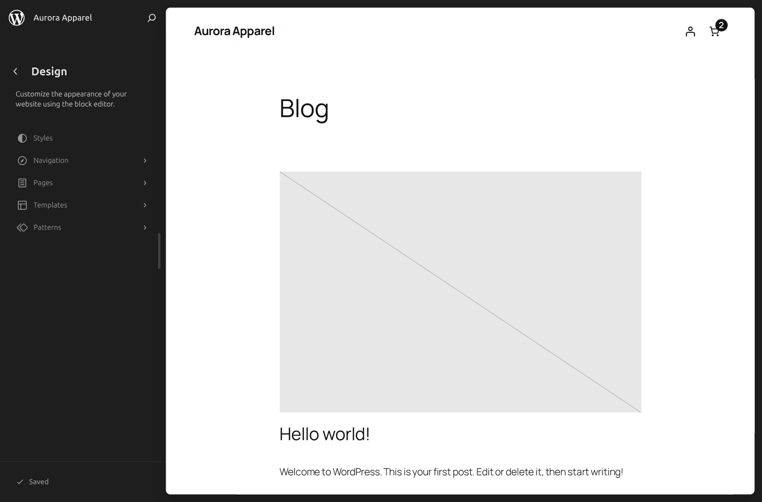 Das Dashboard des WordPress-Editors für Twenty Twenty-Five mit Stile, Navigation, Seiten, Templates und Muster.